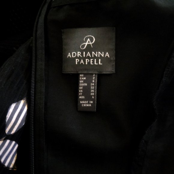 Adrianna Pappell Sheer-Striped Floral Midi Dress, Fitted and Lined, Size 2 - Picture 3 of 4